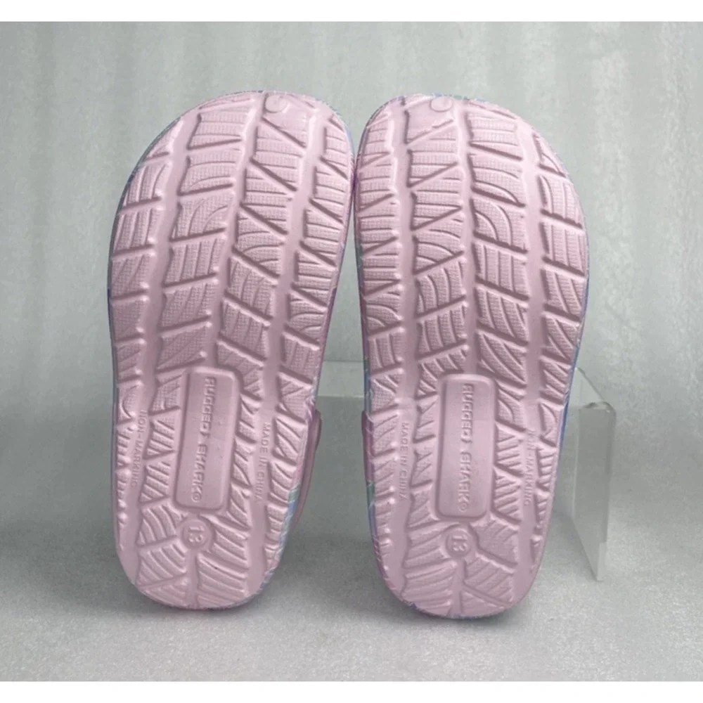 Rugged Shark Eva Shell Print Pink Clogs Slip on Sandals Girls Size 13 NEW